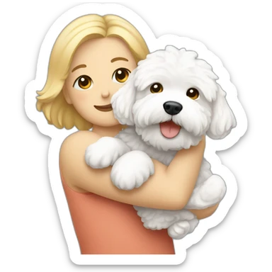 a woman and man hugging white maltipoo sticker