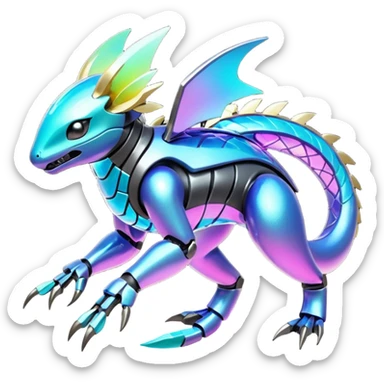  Epic legendary rare mechanical Shiny sparkly transparent bioluminescent luminescent vibrant bright pastel dark exotic iridescent colorful gradients futuristic modern metallic glossy glittery fantasy-cyber-Protogen-Fakémon-Pokémon-Vernid-creature sticker