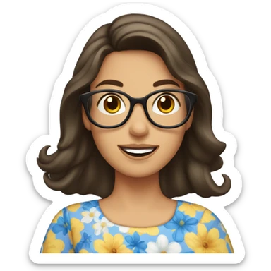 brunette lady in flowery dress wearing glasses and waving  sticker