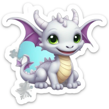 Cute baby dragon, snowflakes sticker