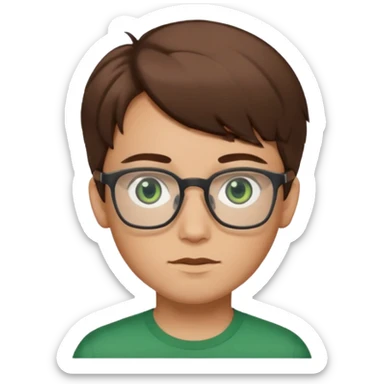 Garçon brun, des yeux verts foncés et des lunettes rectangulaires transparentes sticker