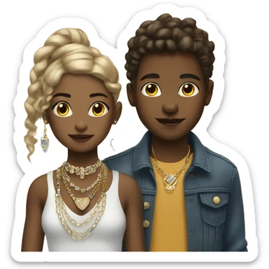 Girl and boy with jewelry and style sticker