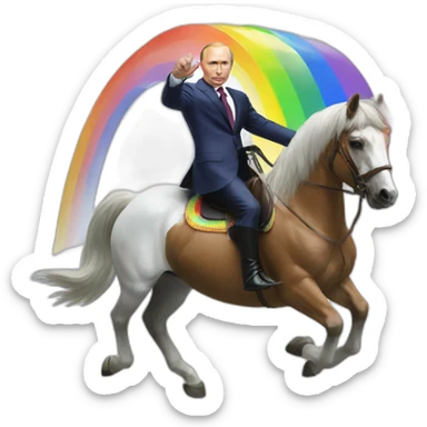 Vladimir putin riding a rainbow horse sticker