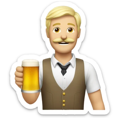blonde guy with a mustache and a beer saying cheers sticker
