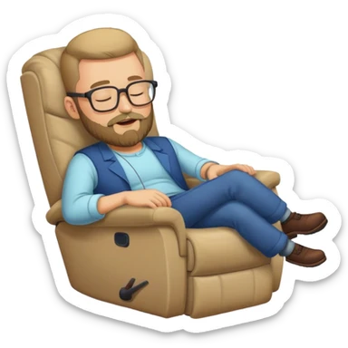 Guy with glasses and beard sleeping on recliner  sticker