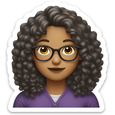 Long Curly hair girl with glasses sticker