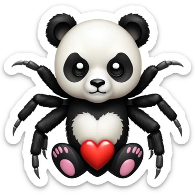 A humanoid panda with a black torso, with a skull-like heart design on its torso and a spider inside. sticker