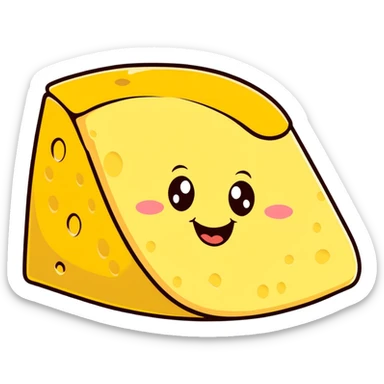 cartoon style Italian Emmental cheese slice with a smiling face sticker