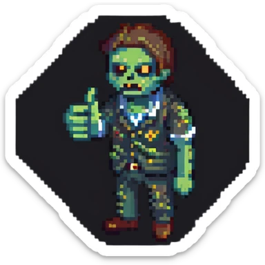 isometric zombie giving thumbs up in Project Zomboid style sticker