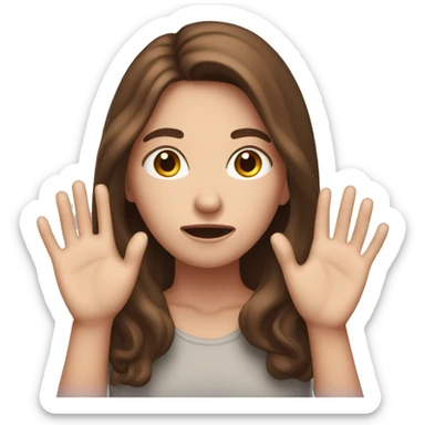 White girl with brown hair scared with hands on side of face sticker