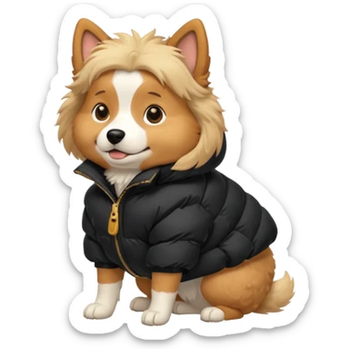  dog in oversized black puffer  sticker