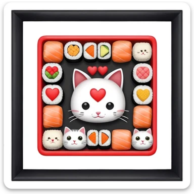 square border empty center, alternating hearts, sushi, and cats around the outside sticker