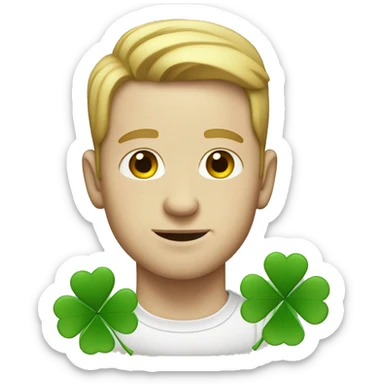 white man with four leaf clover sticker