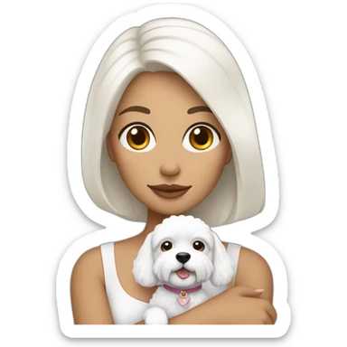 mujer con perro bichon blanco sticker
