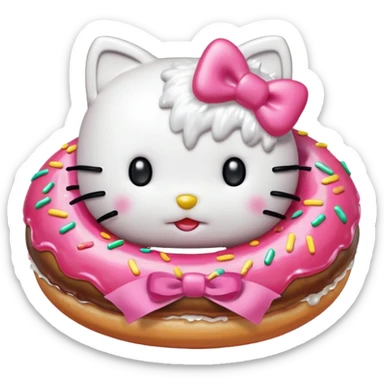 hello kitty taking a bite of a donut sticker