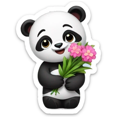 Panda holding flowers  sticker