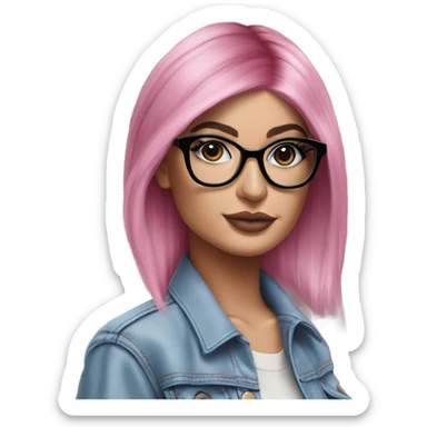 Photo Realistic kylie jenner stylish pink hair BLUE eyes and glasses posing  sticker