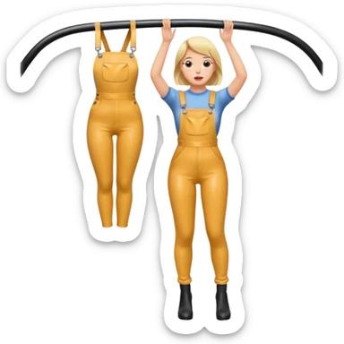 Hanging Wedgie on Tree in Highwaisted Latex Overalls stuck, tight sticker