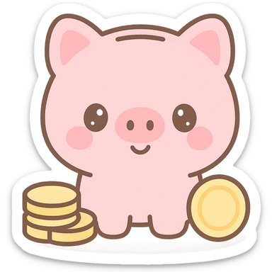 pink piggy bank surrounded by gold coins sticker