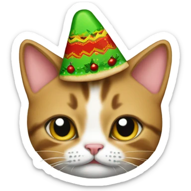 A cat wearing christmas shirt with a taco on head  sticker