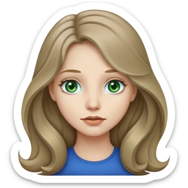 Girl with long slightly wavy dark dirty blonde hair, green blue grey eyes, pale skin and slightly fuller lips sticker