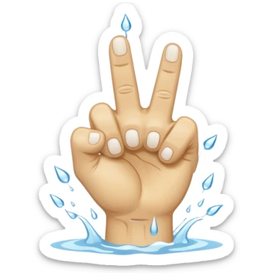 A fist with two middle fingers stretched out with white water dripping heavily off them sticker