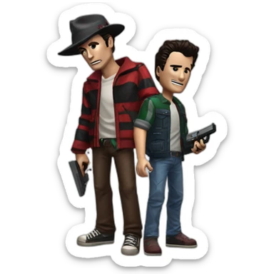 Freddy Krueger and Ash Williams and Jason Voorhees playing a video game sticker