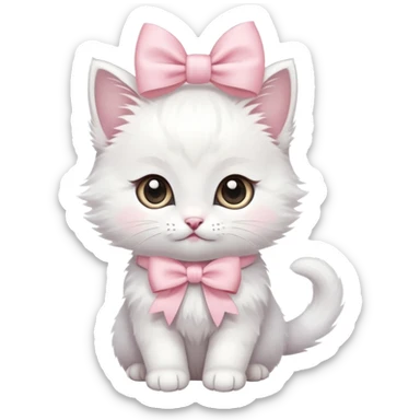 cute fluffy white kitten with a light pink bow sticker