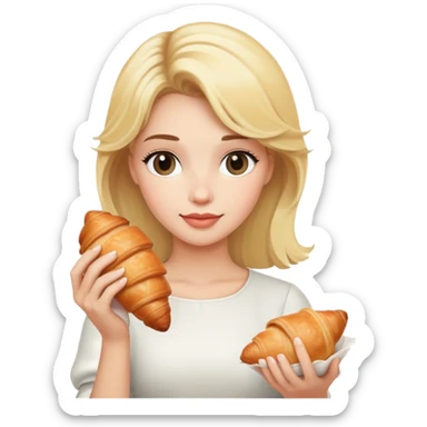 The blonde girl is holding a croissant in her hand sticker