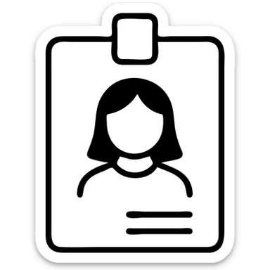 black ID card, white girl with black hair, straightforward and easy to recognize sticker
