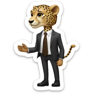 A cheetah in a classic suit shakes hands with a White man  sticker
