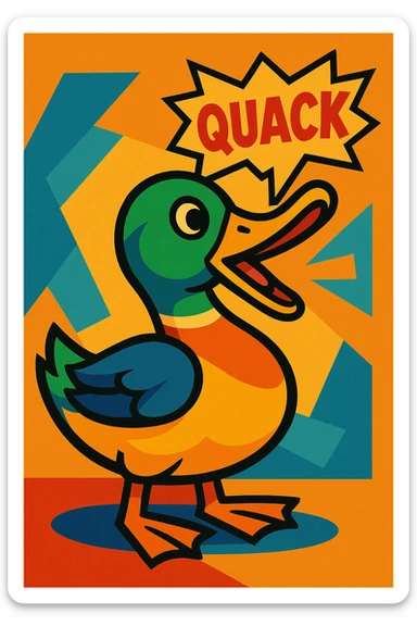 a duck quacking, stylized illustration, vibrant toon style sticker