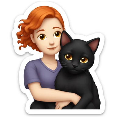 white girl red hair cuddling black cat sticker