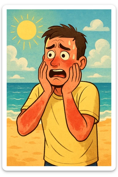 uomo a mare con paura delle ustioni, ed è un po' bruciato sticker