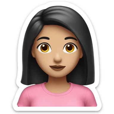 white fashion girl with black hair wearing pink t- shirt sticker