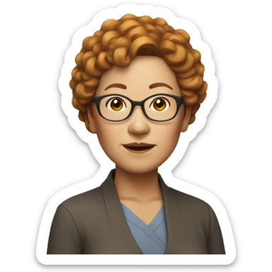 asian woman in her sixties yellow skin short curly red hair sticker