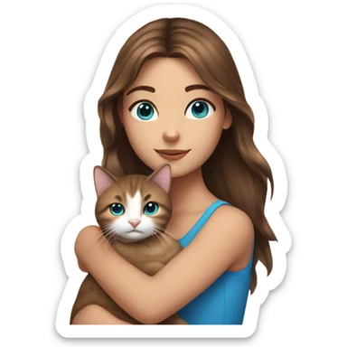 gorgeous girl with blue eyes and brown hair holding a cat sticker