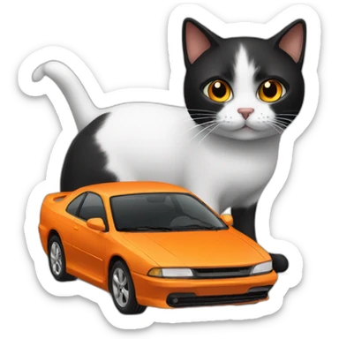 black cat and white orange car together sticker