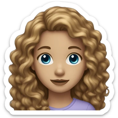 girl with long curly brown hair blue eyes light skin sticker