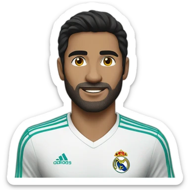 A black-haired man supports Real Madrid sticker