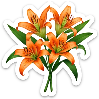 bouquet Bright Orange Oriental Lily, luxuriant, leaf, bud sticker
