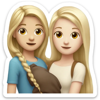 Girl adult with blond straight hair and white skin hugging teenage girl with pale white skin and brown hair  sticker