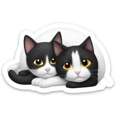 one white and one black cat snuggling  sticker