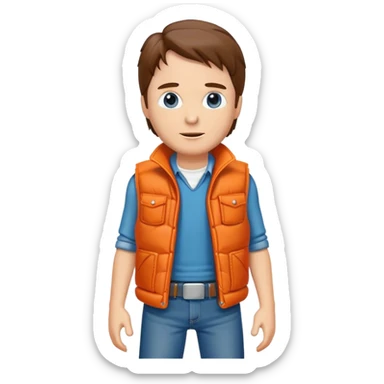 Marty McFly with orange vest and jeans sticker