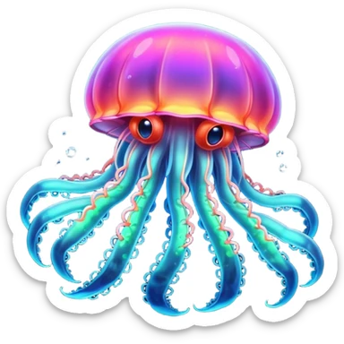 Neon glowing jellyfish-crab-squi sticker