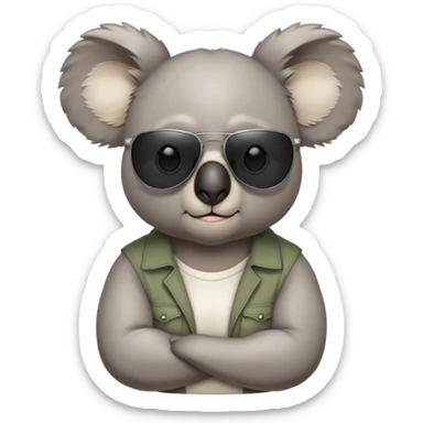 anthropomorphised koala, head and shoulders, casual clothing, dark sunglasses, different grumpy expression sticker