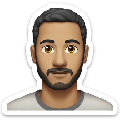 A head and shoulders shot of a 32 year old north african man, with short black hair, with short beard facial hair,   with brown eyes wearing a t-shirt. sticker