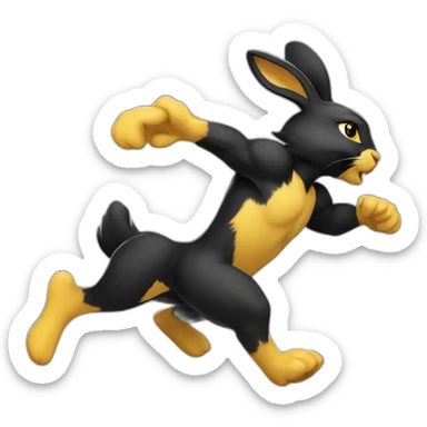 fierce looking black and yellow colored bunny running to the right sticker