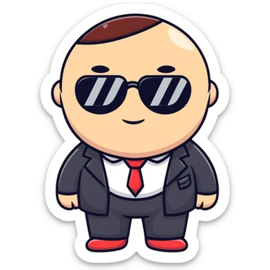 cute round mafia boss with rosy cheeks and tiny sunglasses sticker