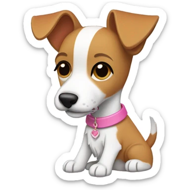 mini fox terrier with a pink collar, caramel fur, inspired by the style of “Lady and the Tramp.” White outline around it sticker
